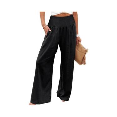 Imagem de Calças Femininas plus Size De Cintura Alta E Perna Larga Em Algodão E 