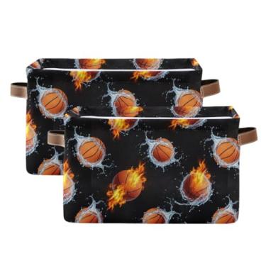 Imagem de Cestas de prateleira grandes para prateleiras – Organizador dobrável de lona para lavanderia com alças de couro PU para armário, basquete, preto, pacote com 2