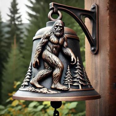 Imagem de Sino para pendurar o pé grande, monstro de ferro fundido bem-humorado portão de entrada ao ar livre Campainha decorativa de animal de pé grande para varanda e uso diário em casa