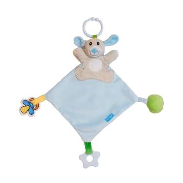 Imagem de Naninha Urso de Pelúcia, Azul Claro, 100% Poliéster, 45x39cm, com Suporte para Chupeta e Mordedor, para Bebês a partir de 3 Meses