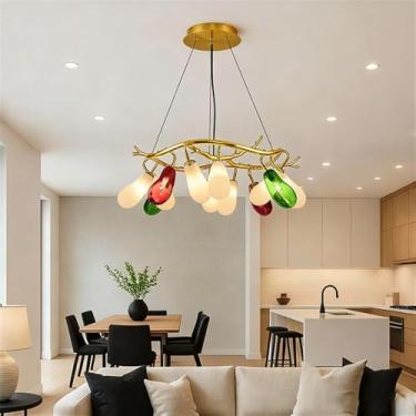 Imagem de OUFULA Lustre Moderno LED Moda Arte Sala de Estar Restaurante Quarto Villa Hotel Balcão Escadas Café Bar Lâmpada Pendente (A Cor B 12 luzes)