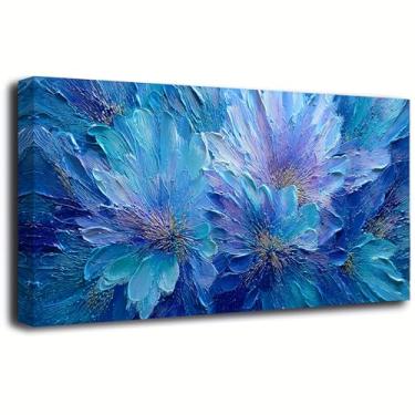 Imagem de Impressão de imagem de flores azuis e roxas arte de parede em tela sala de estar sala de jantar escritório estudo quarto decoração de parede impressão floral arte de parede moderna azul e roxo arte de