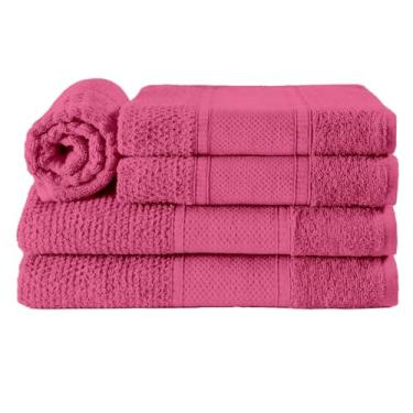 Imagem de Jogo de Toalhas Noblesse Marrom 100% Algodão, 5 Peças, Relevo em Flocos, Barra Decorativa, 400g/m², Banho 70x140cm, Rosto 50x80cm, Piso 50x70cm, Magenta