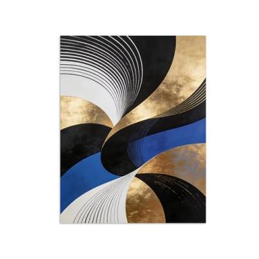 Imagem de Impressões abstratas em tela-Quadro texturizado para parede-Preto azul e dourado-Pintura moderna para sala de estar 60x80cm Sem Moldura