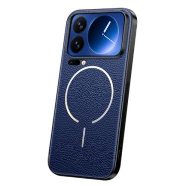 Imagem de POYUFRG Capa magnética para Xiaomi 17 Pro Max/17 Pro/17, Slim Business Lychee Pattern Capa de couro compatível com carregamento sem fio, azul, 17 ProMax