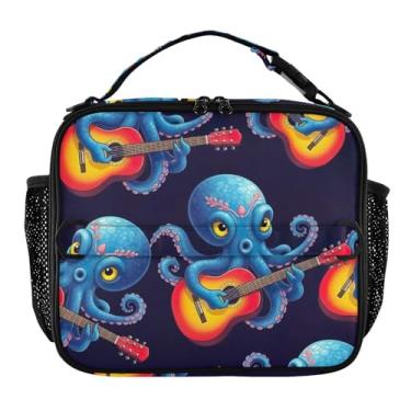 Imagem de Joisal Lancheira divertida de música de violão azul polvo para mulheres, meninas, lancheira masculina e infantil, lancheira para trabalho, bolsa térmica para alimentos portátil para adultos