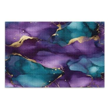 Imagem de Quebra-cabeças de fantasia azul violeta dourado mármore para adultos com letras nas costas 500 peças