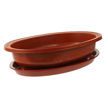 Imagem de Garneck 1 conjunto de vaso oval grande de bonsai com bandeja de plástico para bonsai para vaso de flores grande para árvores de bonsai