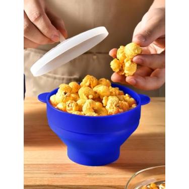 Imagem de Popper de pipoca de silicone para micro-ondas, tigela dobrável para micro-ondas com alças, pipoqueira de ar quente para casa, lavável na lava-louças (azul)
