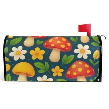 Imagem de Capas decorativas de caixa de correio de vinil magnético envoltórios de inverno fofos cogumelos vermelhos amarelos modernos decorações de caixa de correio tamanho padrão 52,6 x 45,8 cm