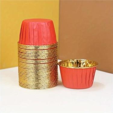 Imagem de Pacote grande com 50 peças, forro, quequeque, envoltórios de bolo, bandeja de panificação, copos de papel, utensílios de pastelaria, suprimentos de festa (vermelho, 50 peças)