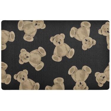 Imagem de TSENQUE Tapete de porta marrom e preto com ursinho de pelúcia engraçado tapete de sapato à prova d'água tapete absorvente para porta frontal entrada externa 81 x 50 cm