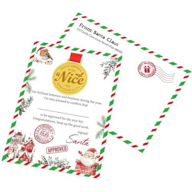 Imagem de Fancy Land Certificado de lista legal de Papai Noel de Natal com envelopes e medalhas de plástico para prêmios 6 conjuntos de presente de Natal para crianças, lembrancinha de festa em sala de aula