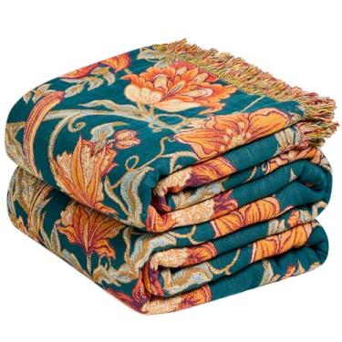 Imagem de MSGKV Cobertor Boho para poltrona, 100% algodão, floral, pássaro, 127 x 152 cm, cobertores de musselina, respirável, leve, para casa de fazenda, decoração de casa, todas as estações
