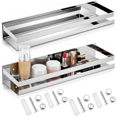 Imagem de Lallisa Prateleiras flutuantes de banheiro de aço inoxidável, prateleiras flutuantes montadas na parede, cesta de chuveiro, prateleiras organizadoras para banheiro, cozinha, sala de estar (40 cm