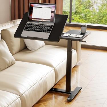 Imagem de Hovadova Mesa de cabeceira com rodas, mesa de cabeceira pneumática com altura ajustável, mesa inclinável para mesa móvel, mesa de laptop com rodinhas para cama, sofá ou hospital (preto)