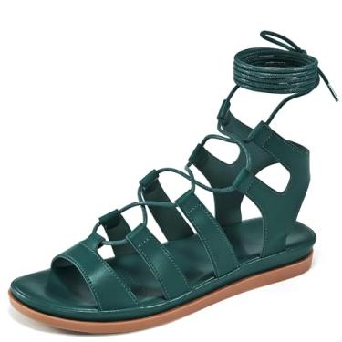 Imagem de HARENCE Sandálias Femininas De Verão: Confortáveis, Com Tiras Cruzadas, Estilo Gladiador, Sapatos Baixos, Casuais, Elegantes E Antiderrapantes Para Praia