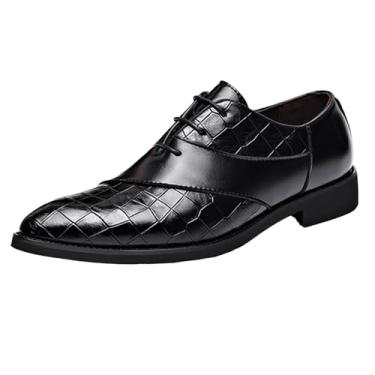 Imagem de Tênis masculino fashion casual verão cor sólida negócios formal sola macia sapatos de couro, Preto, 42