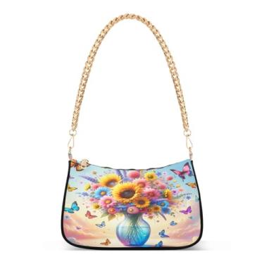 Imagem de Bolsa de ombro feminina Hobo de arte colorida com alça de corrente, bolsa transversal versátil para uso diário