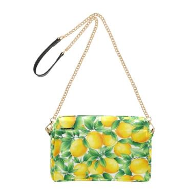 Imagem de Joitme Bolsa de ombro feminina transversal para celular linda bolsa de ombro amarela brilhante limão verde folhas PU bolsa de ombro com alça de corrente