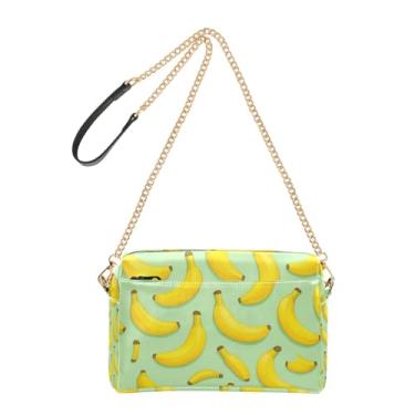 Imagem de Joitme Bolsa feminina transversal para telefone linda bolsa de ombro de couro PU com alça de corrente amarela desenho animado bananas verde claro