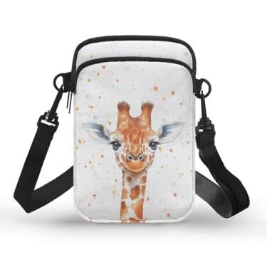Imagem de CLOHOMIN Bolsa transversal para celular, mini bolsa tiracolo feminina e masculina com bolsos com zíper, Girafa