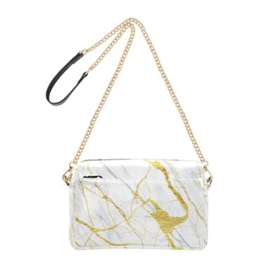 Imagem de Joitme Aesthetic Bolsa feminina irregular, branca, dourada, transversal, bolsa para celular, bolsa de ombro de couro PU, alça de corrente