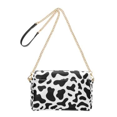 Imagem de Bolsa tiracolo feminina bolsa de telefone linda estampa de vaca preta branca com desenho animado de couro PU alça de corrente