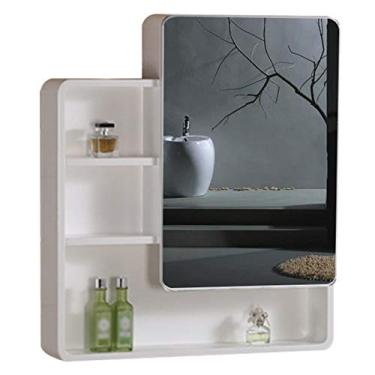 Imagem de Armário de banheiro, organizador de armazenamento de parede com espelho, armário de remédios, grande espaço de armazenamento, 60 cm, 70 cm, para banheiro, cozinha, quarto, branco. (B 60 x 14 x 80 cm)