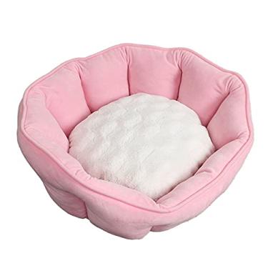 Imagem de Cama para cachorro, lavável para gatos ou cães pequenos, almofada interna para melhorar o sono, sofá-cama redonda macia para filhotes de cachorro (rosa)