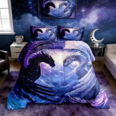 Imagem de Castle Fairy Conjunto de edredom casal de dragão, tamanho Queen, com asas de animais, crianças, meninos, meninas, dragão mágico, vida selvagem, todas as estações, conjunto de edredom com estampa de