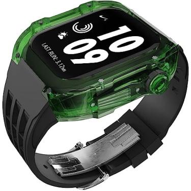 Imagem de GAFNED Pulseira de borracha esportiva transparente transparente com flúor, para Apple Watch 8, 7, 6, 5, 4 SE, 44 mm, 45 mm, ultra 49 mm, capa de cristal de policarbonato rígido, acessórios para