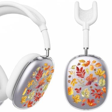 Imagem de BlHMCASE Capa de fone de ouvido para AirPods Max, lindas folhas de outono, capas transparentes para fones de ouvido, capa de silicone branca para fones de ouvido para Apple AirPods Max
