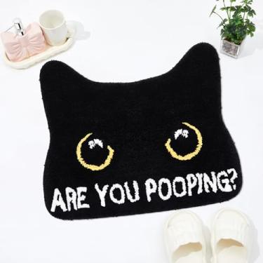 Imagem de Drydiet 1 tapete de banheiro preto em forma de gato, lavável, macio e absorvente, tapete de banheiro antiderrapante, lavável à máquina, tapete de contorno de banheiro para base de banheiro, 61 x 50 cm