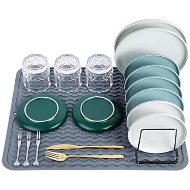 Imagem de Tapete de secagem de pratos de silicone, tapete de pia antiderrapante fácil de limpar tapete de escorredor de pratos grande resistente ao calor para balcão de cozinha, pia, geladeira ou forro de