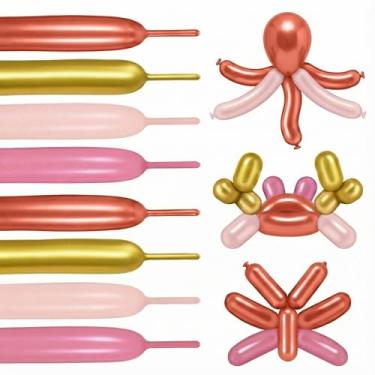 Imagem de Charnoel 100 balões longos torcidos, rosa claro prata metálico vermelho maca laranja balões longos para decorações de festa de animais, aniversário, formatura, ano novo, casamento, festa de noivado