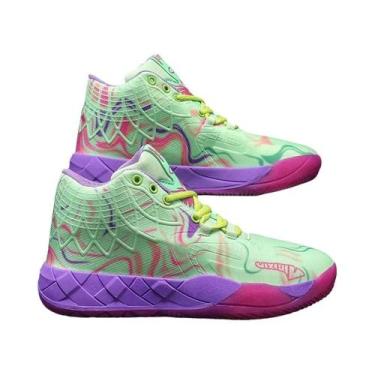 Imagem de Tênis De Basquete Masculino Cano Alto Roxo 2025 Moda Antiderrapante Pr