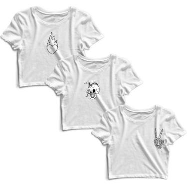 Imagem de Kit 3 Blusas Cropped Tshirt Camiseta Feminina Blusinha - Goup Supply, 