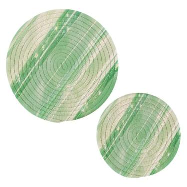 Imagem de Wassud Suportes de panela redondos brilhantes verdes claros trivets de algodão almofadas quentes porta-copos elegantes decoração de cozinha e acessórios 2 peças