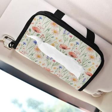 Imagem de SEHANY Porta-lenços de papel de carro floral fofo colorido, caixa de lenços para carro, viseira solar, porta-guardanapos retangular, dispensador de máscara de carro, caixa de lenços para veículos