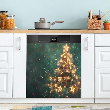 Imagem de xigua Capa magnética brilhante para lava-louças para árvore de Natal, adesivos magnéticos decorativos antiarranhões para painel de geladeira e lava-louças, decoração personalizada de cozinha doméstica