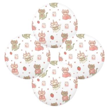 Imagem de Wassud Jogo americano conjunto de 4 tapetes redondos em forma de coração para cozinha e jantar tapetes laváveis resistentes ao calor para decoração de mesa 39 cm