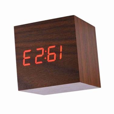 Imagem de Naroote Despertador Digital de Madeira Display LED para Home Office Quarto Controle de Temperatura Relógio de Cronometragem (Madeira marrom + luz vermelha)