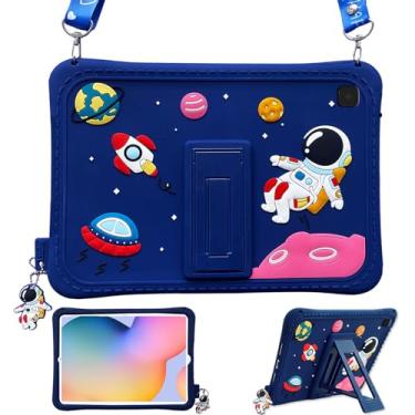 Imagem de YeaQuelior Capa infantil para Samsung Galaxy Tab A7 10,4 polegadas 2020 2022 (SM-T500/T503/T505/ T507/T509), capa protetora à prova de choque de silicone com alça de ombro dobrável