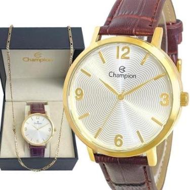 Imagem de Relógio Champion Masculino Dourado Analógico Couro Original-Masculino