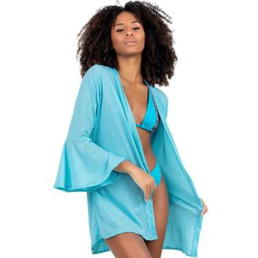 Imagem de Chemise Saída De Praia Kimono Manga Godê Com Cinto Ajustável Estilo Ve