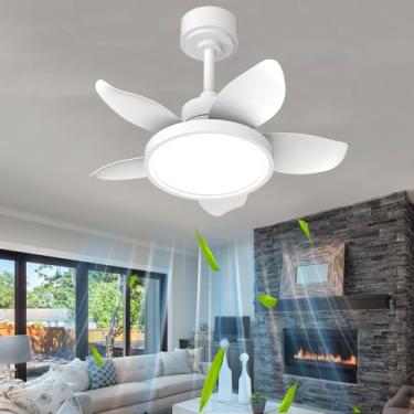 Imagem de Ventilador de teto silencioso com 5 pás, luzes, controle remoto por aplicativo, ventilador com lustre LED dimerizável, 6 velocidades, timer reversível para quarto, 63,5 cm (25 polegadas), br