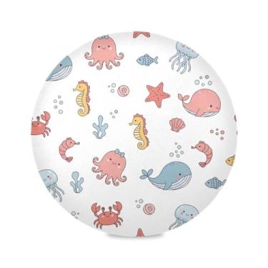 Imagem de Wassud Jogo americano Kawaii criaturas marinhas tapetes de mesa redondos para cozinha e jantar tapetes laváveis resistentes ao calor decoração de mesa 39 cm