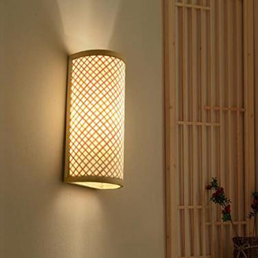 Imagem de Luminária de parede retrô em bambu e rattan, estilo vintage, com soquete E27, ideal para hall de entrada, teto estilo loft, em madeira, perfeita para sala de jantar, quarto, sala de estar, r