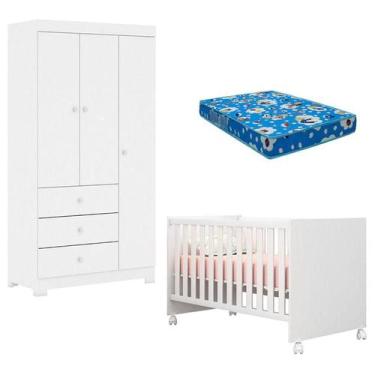 Imagem de Berço Americano Mini Cama Doce Sonho 100 e Guarda Roupa Infantil Duda 